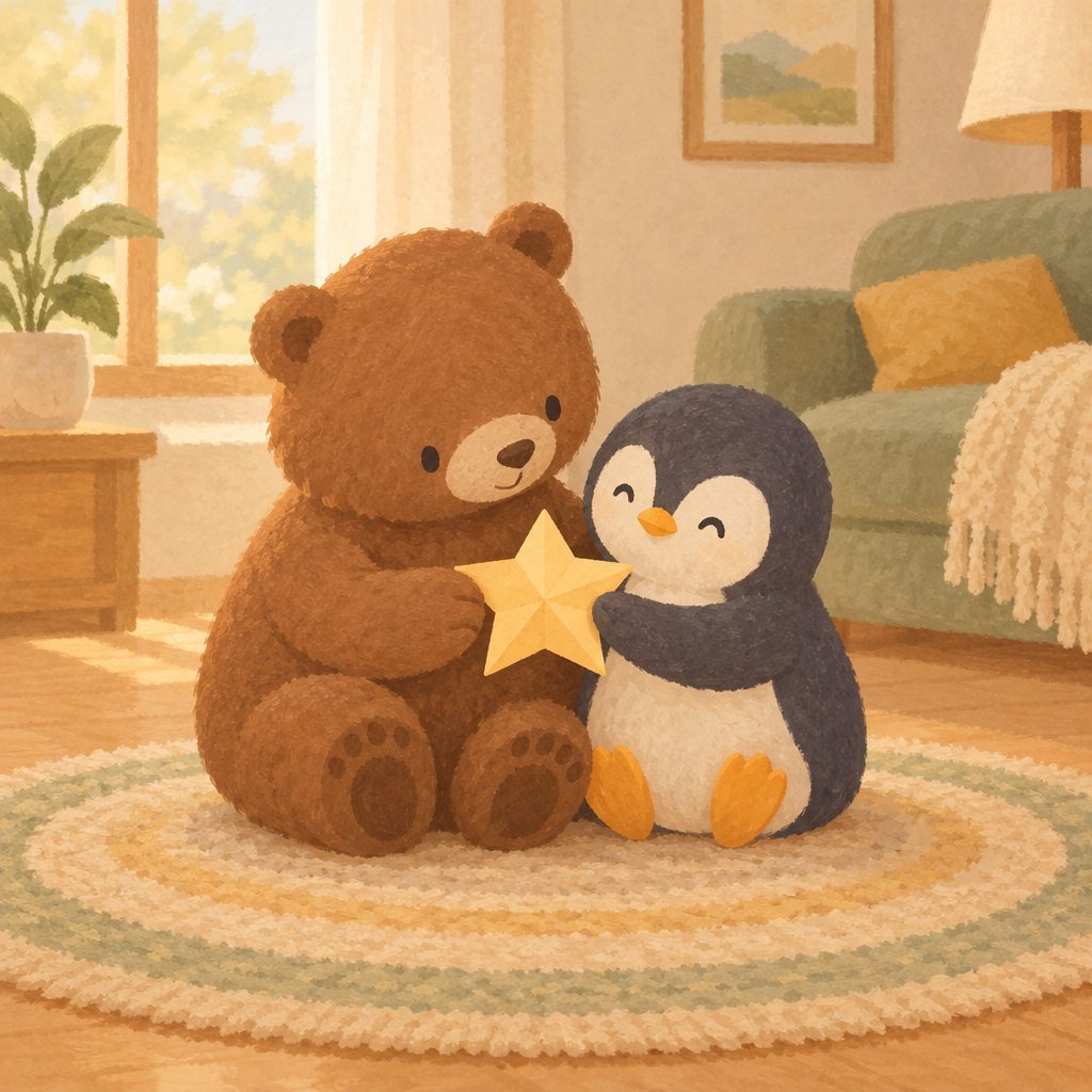 Bär und Pinguin teilen sich einen Papierstern